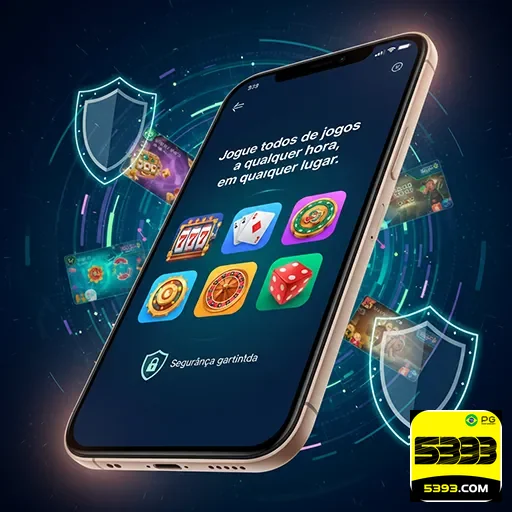 Pessoa jogando em smartphone com app casino móvel destacado